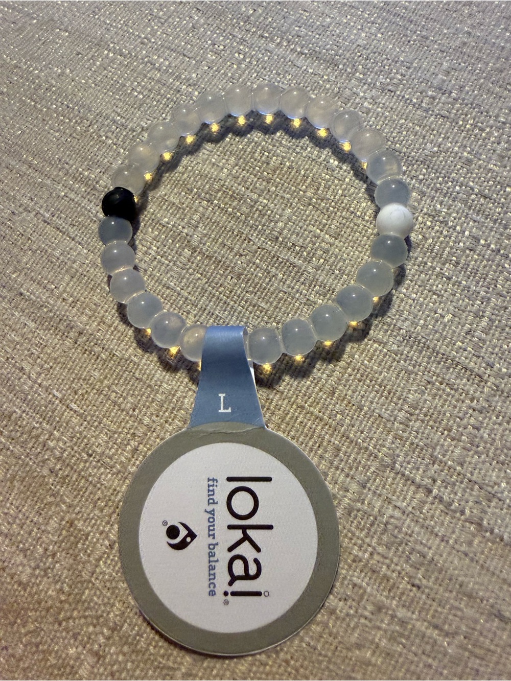 Lokai Frosted White Beaded Bracelet with Black and White Accent Beads